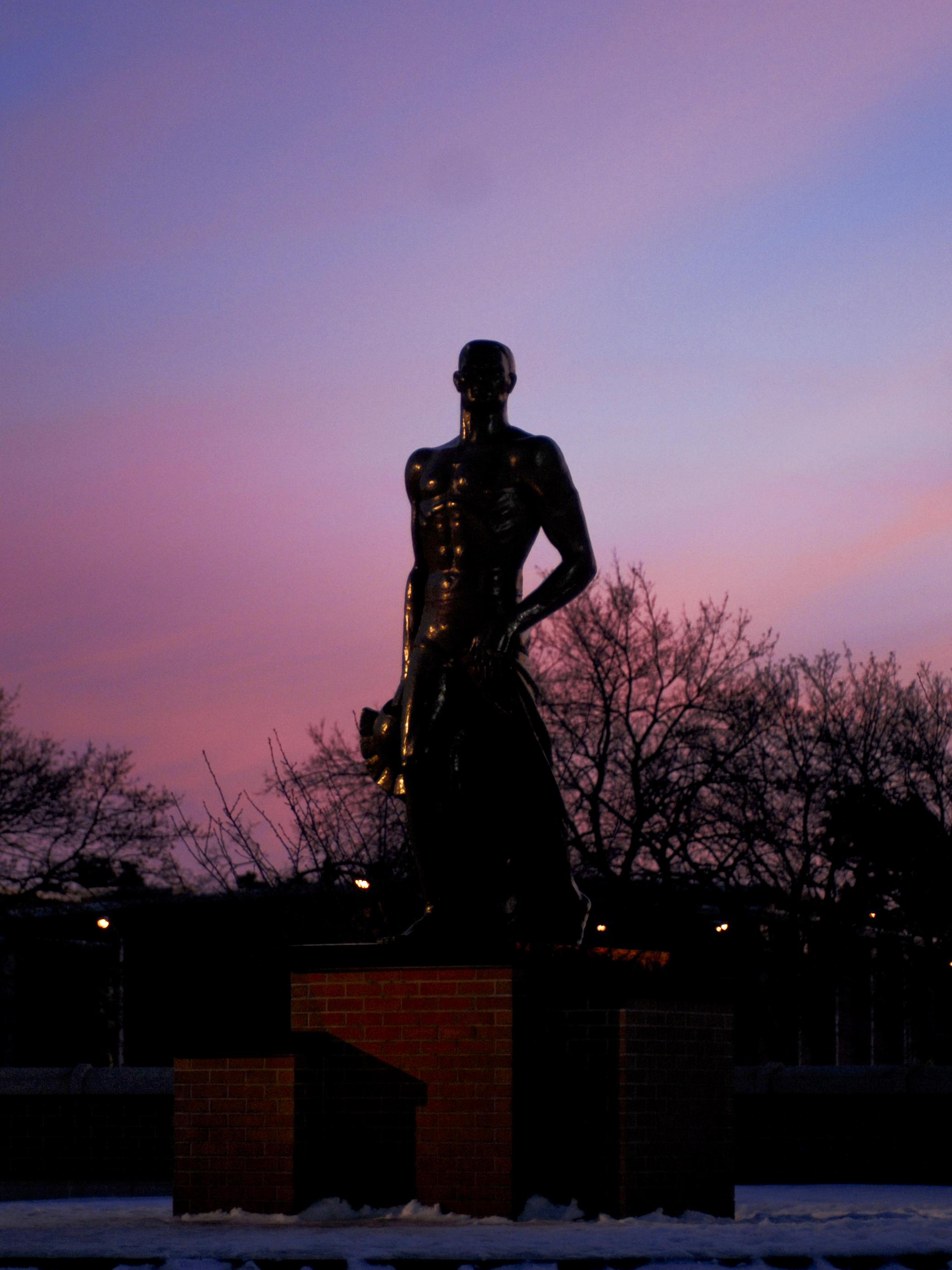 Spartan Statue as the sun is setting